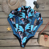 avant - Monokini Rashguard Manche Longue Floral OISEAU DE PARADIS - Couleurs Lagon