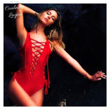 Monokini V Profond 4 CRISS CROSS - Couleurs Lagon - avant rouge