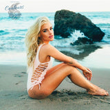 Monokini V Profond 4 CRISS CROSS - Couleurs Lagon - assise coté blanc