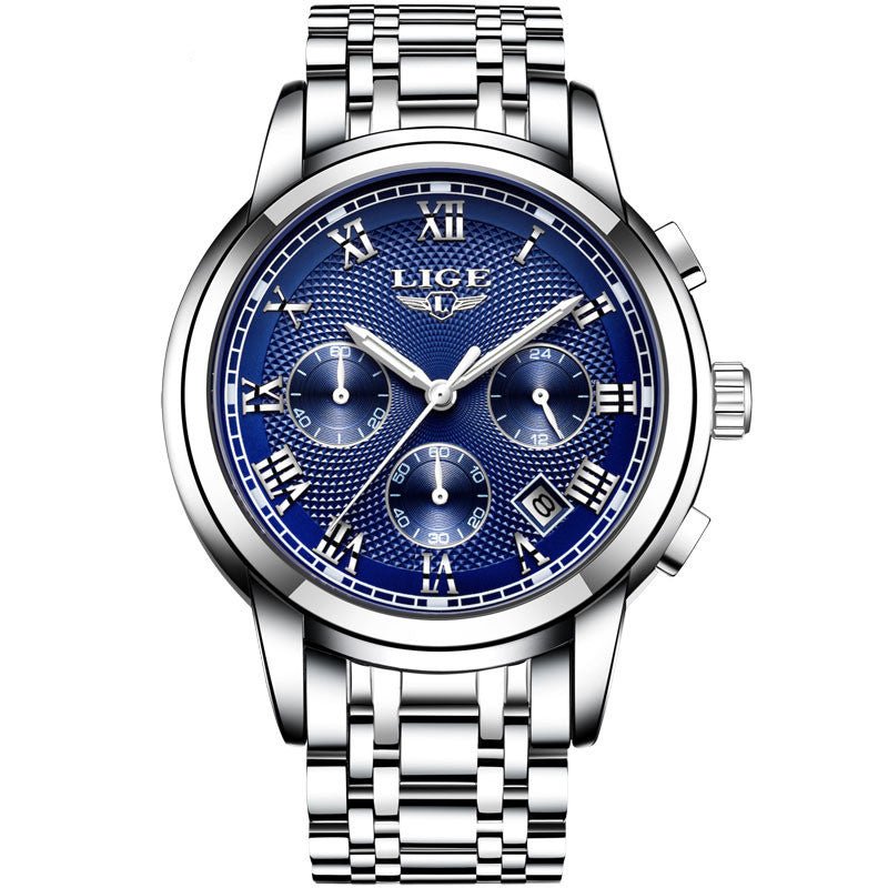 Montre Femme Luxe Chronographe LIGE AVIATOR - Couleurs Lagon - acier et bleu