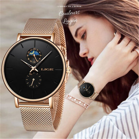 Montre Femme Quartz Luxe LIGE - Couleurs Lagon