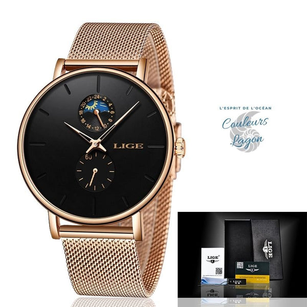 Montre Femme Quartz Luxe LIGE - Couleurs Lagon