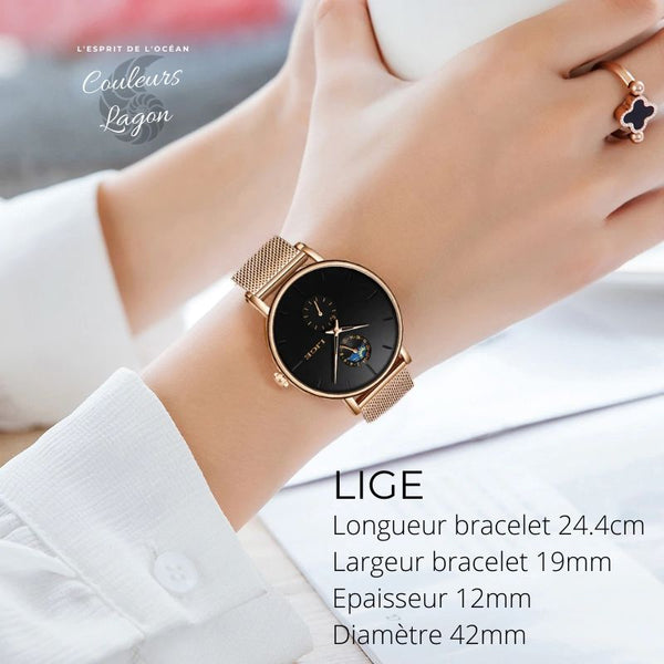 Montre Femme Quartz Luxe LIGE - Couleurs Lagon