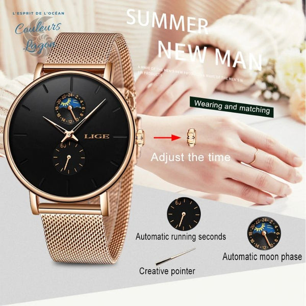 Montre Femme Quartz Luxe LIGE - Couleurs Lagon