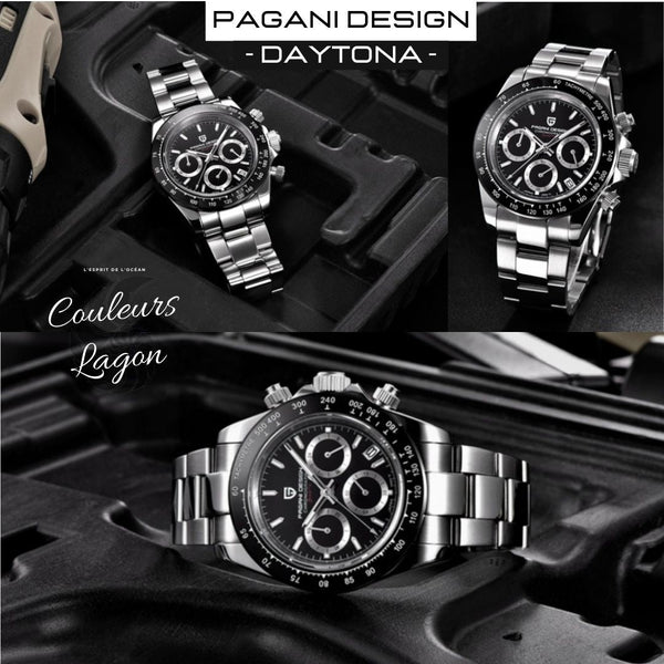 Montre Luxe Chronographe Analogique à Quartz DAYTONA INOX - Couleurs Lagon