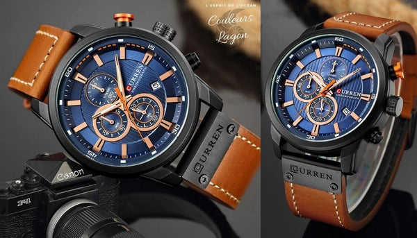 Montre Militaire de Luxe Chronographe Analogique à Quartz - Couleurs Lagon