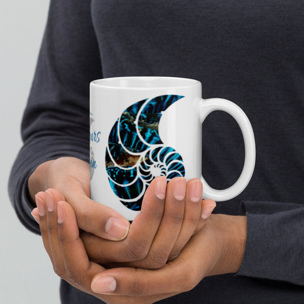 Mug Blanc Brillant 11oz 15oz COULEURS LAGON NAUTILE BENITIER BLEU - Couleurs Lagon