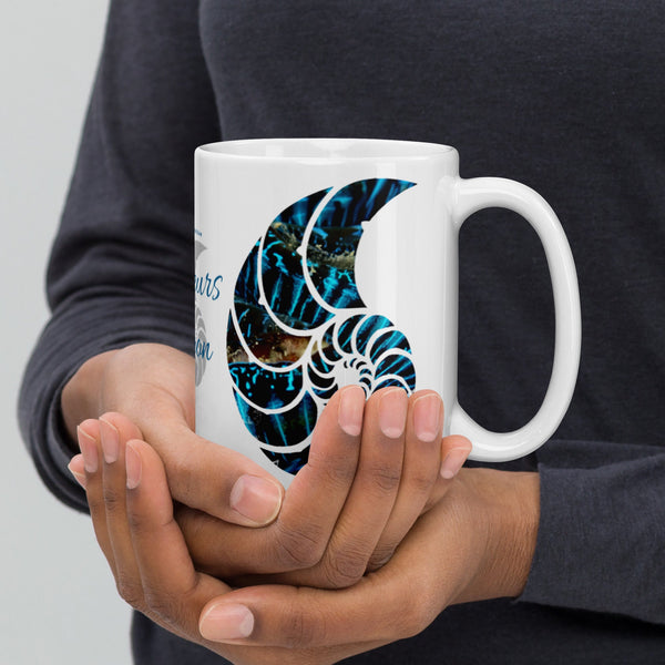 Mug Blanc Brillant 11oz 15oz COULEURS LAGON NAUTILE BENITIER BLEU - Couleurs Lagon