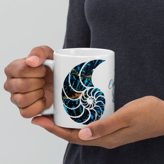 Mug Blanc Brillant 11oz 15oz COULEURS LAGON NAUTILE BENITIER BLEU - Couleurs Lagon