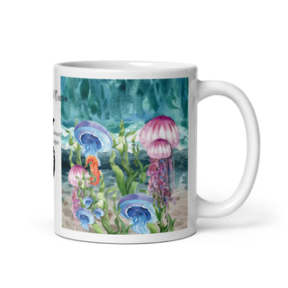 Mug Céramique Blanc Brillant ALGUES et MEDUSES - Couleurs Lagon