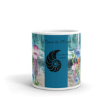 Mug Céramique Blanc Brillant ALGUES et MEDUSES BLEU LAGON - Couleurs Lagon