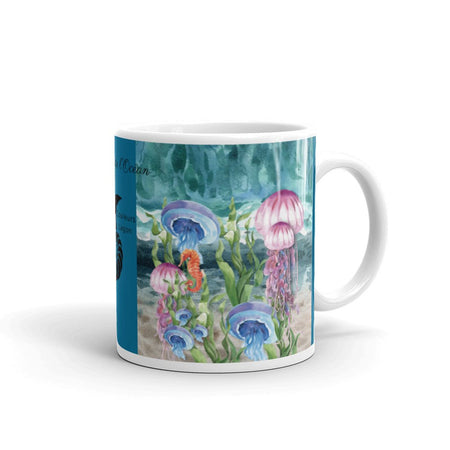 Mug Céramique Blanc Brillant ALGUES et MEDUSES BLEU LAGON - Couleurs Lagon