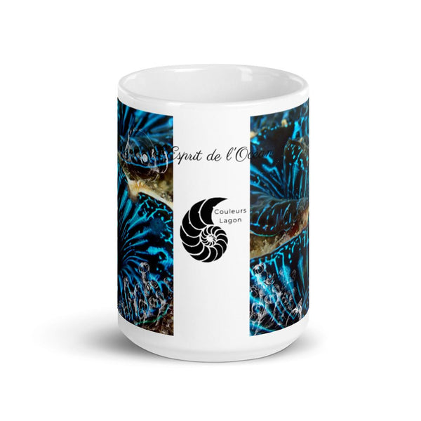 Mug Céramique Blanc Brillant BENITIER BLEU - Couleurs Lagon