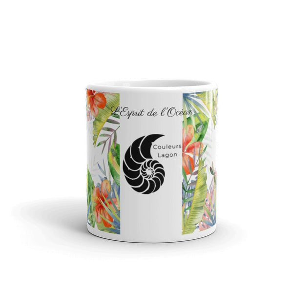 Mug Céramique Blanc Brillant FLORAL HIBISCUS - Couleurs Lagon