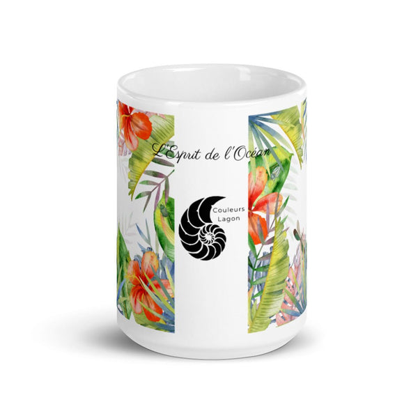 Mug Céramique Blanc Brillant FLORAL HIBISCUS - Couleurs Lagon