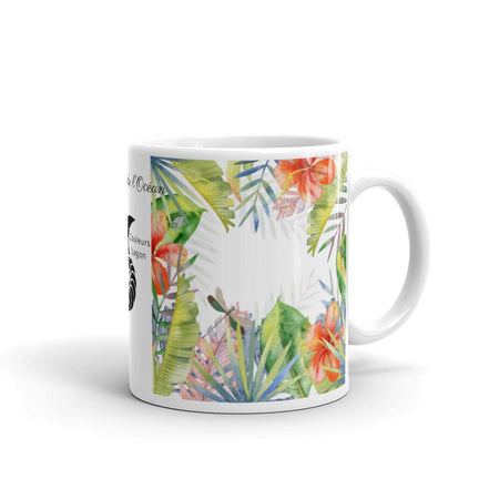 Mug Céramique Blanc Brillant FLORAL HIBISCUS - Couleurs Lagon