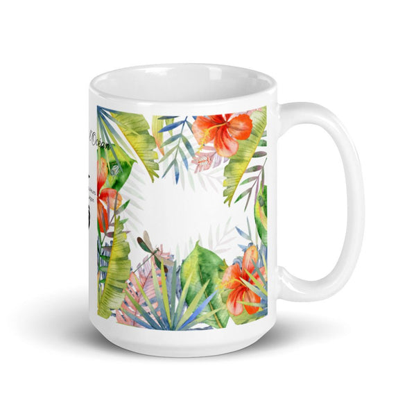 Mug Céramique Blanc Brillant FLORAL HIBISCUS - Couleurs Lagon