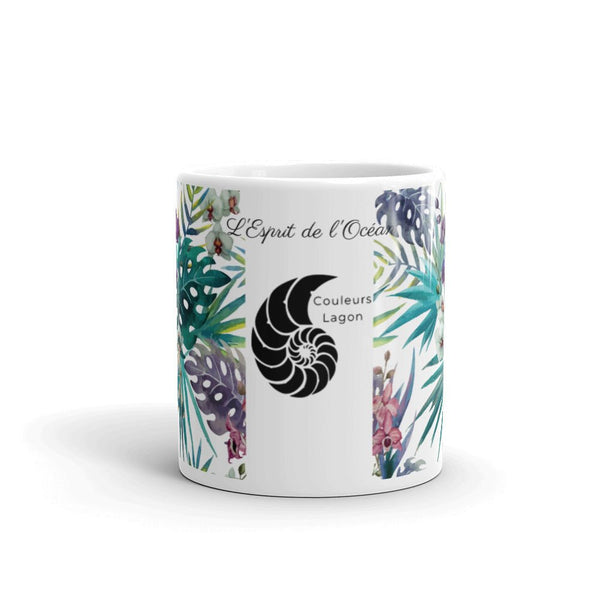 Mug Céramique Blanc Brillant FLORAL LIBELLULE - Couleurs Lagon