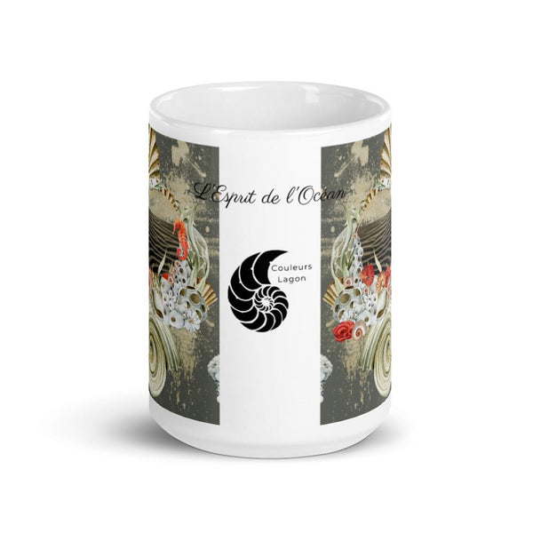 Mug Céramique Blanc Brillant SABLE et COQUILLAGES - Couleurs Lagon