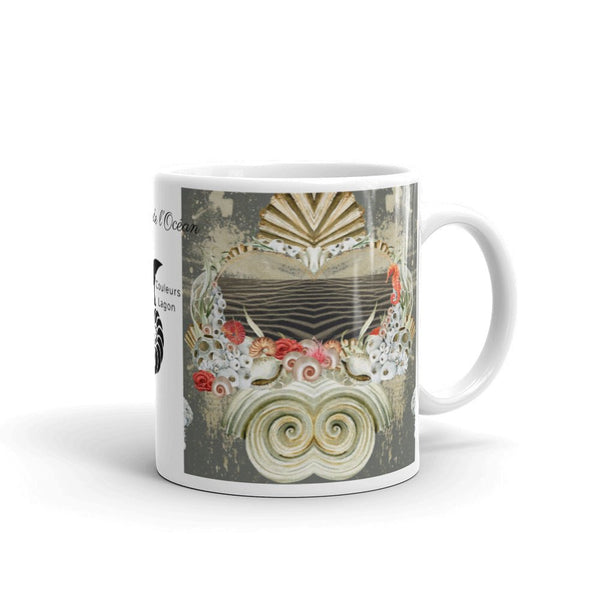 Mug Céramique Blanc Brillant SABLE et COQUILLAGES - Couleurs Lagon