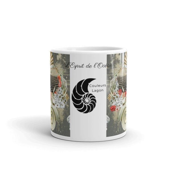 Mug Céramique Blanc Brillant SABLE et COQUILLAGES - Couleurs Lagon