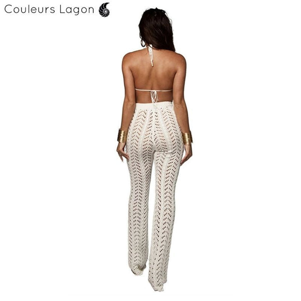 Pantalon de plage femme crochet blanc dos - Couleurs Lagon