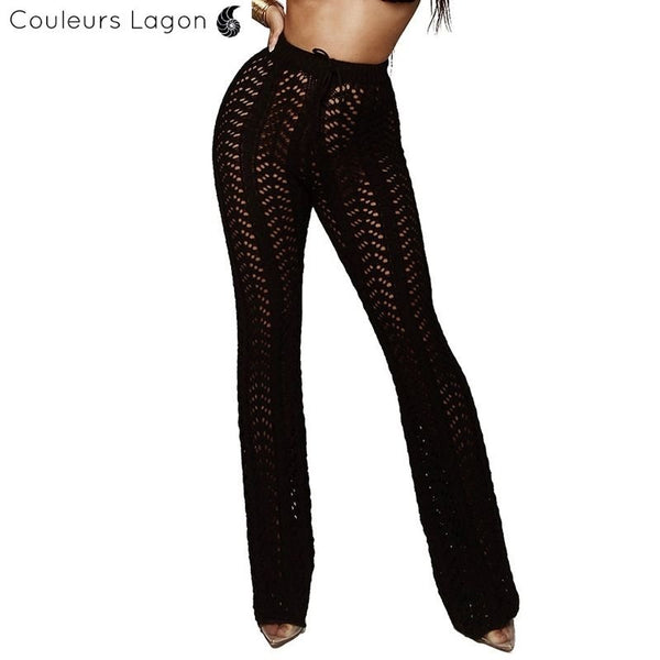 Pantalon de plage femme crochet noir avant - Couleurs Lagon