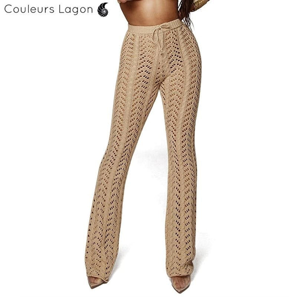 Pantalon de plage femme crochet beige avant - Couleurs Lagon