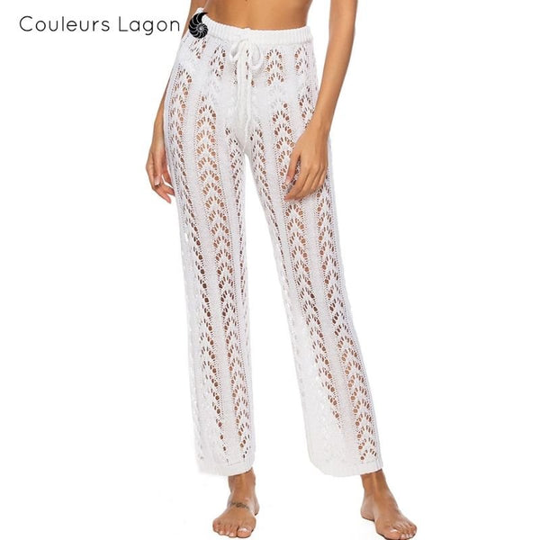 Pantalon de plage femme dentelle blanc avant - Couleurs Lagon