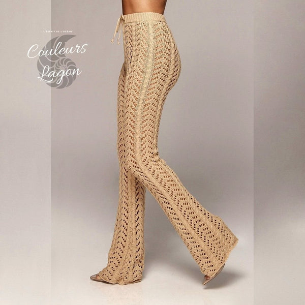 Pantalon de plage femme dentelle beige gauche - Couleurs Lagon