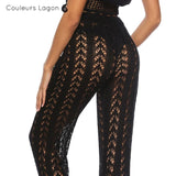 Pantalon de plage femme dentelle noir dos 3/4 gauche - Couleurs Lagon