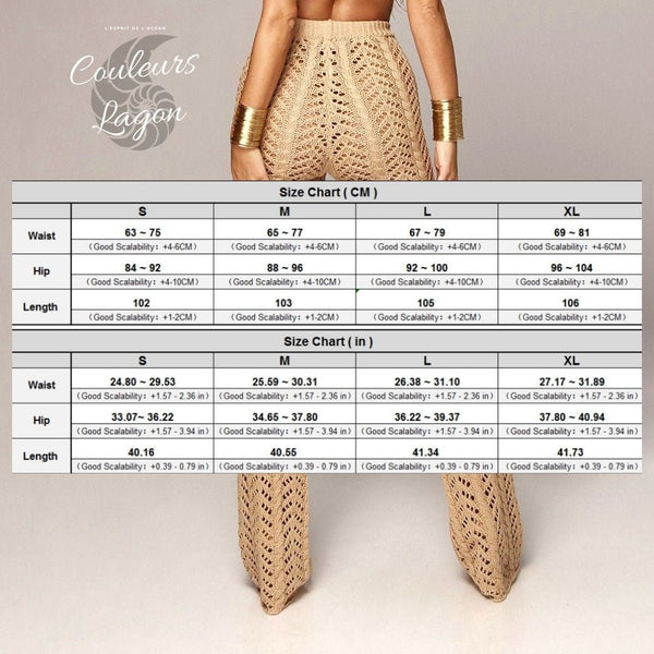Pantalon de plage femme dentelle beige  dos tailles S-XL - Couleurs Lagon
