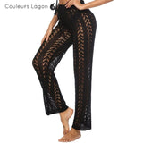 Pantalon de plage femme dentelle noir avant gauche - Couleurs Lagon