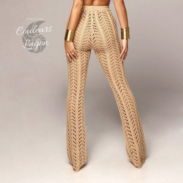 Pantalon de plage femme dentelle beige dos - Couleurs Lagon