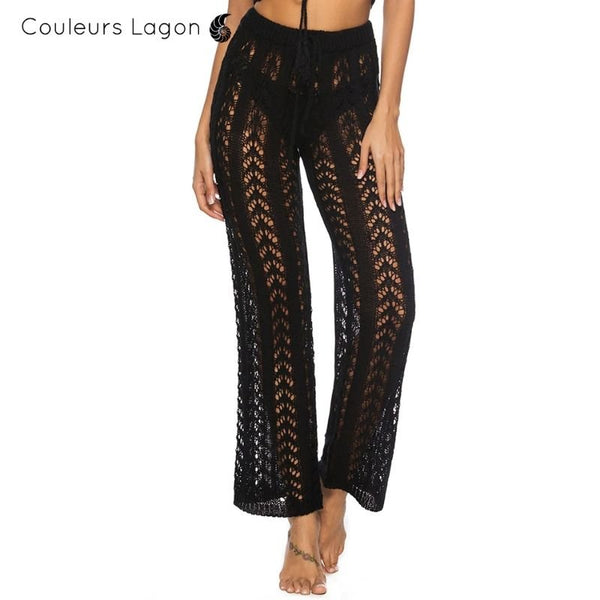 Pantalon de plage femme dentelle noir avant - Couleurs Lagon