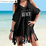 Paréo femme noir vue avant — couvre maillot de bain plage Couleurs Lagon