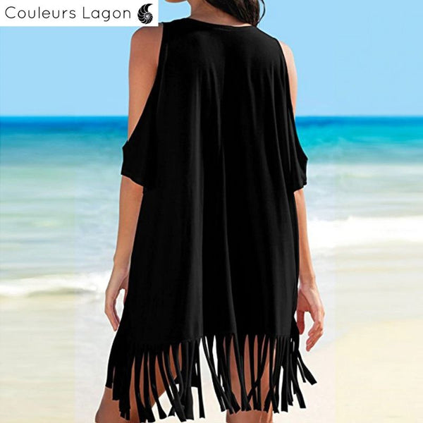 Paréo femme noir vue dos — couvre maillot de bain plage Couleurs Lagon