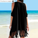 Paréo femme noir vue dos — couvre maillot de bain plage Couleurs Lagon