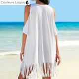 Paréo femme blanc vue dos — couvre maillot de bain plage Couleurs Lagon