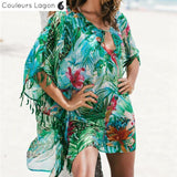 Paréo Kaftan Floral Tropical AMAZONIE - Couleurs Lagon