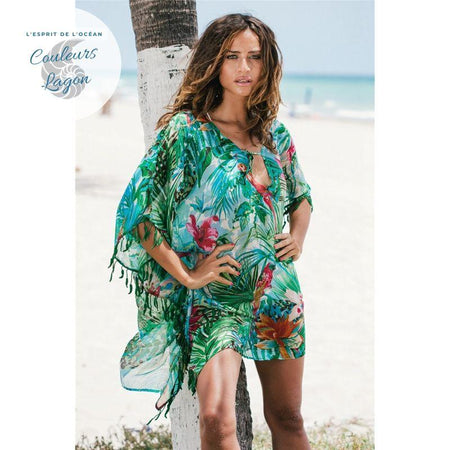 Paréo Kaftan Floral Tropical AMAZONIE - Couleurs Lagon
