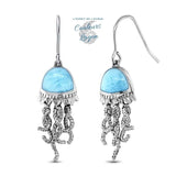 boucle d'oreille face 3/4 profil - Parure Méduse en Argent massif et Larimar naturelle - Couleurs Lagon
