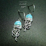 boucle d'oreille fond noir - Parure Méduse en Argent massif et Larimar naturelle - Couleurs Lagon