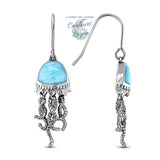 boucle d'oreille face profil - Parure Méduse en Argent massif et Larimar naturelle - Couleurs Lagon