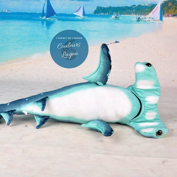 Peluche Réaliste Requin Marteau Bleu Pacific 100cm - Couleurs Lagon - vue de dessous détails