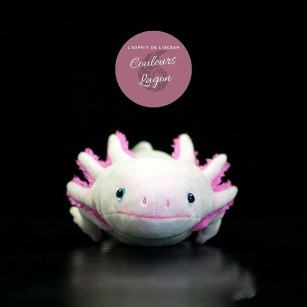 Peluche Réaliste Salamandre Axolotl 50cm - Couleurs Lagon - avant tete rose