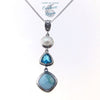 Pendentif Ag 925 en Larimar Topaze et Perle - Couleurs Lagon