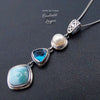 Pendentif Ag 925 en Larimar Topaze et Perle - Couleurs Lagon