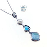 Pendentif Ag 925 en Larimar Topaze et Perle - Couleurs Lagon