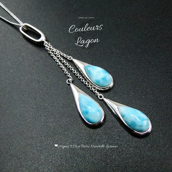 Pendentif Goutte d'Eau Argent 925 et Larimar - Couleurs Lagon